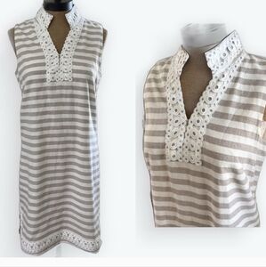 Eliza J Elegant Beige and White Striped Linen  Dress Sz.2 NWT